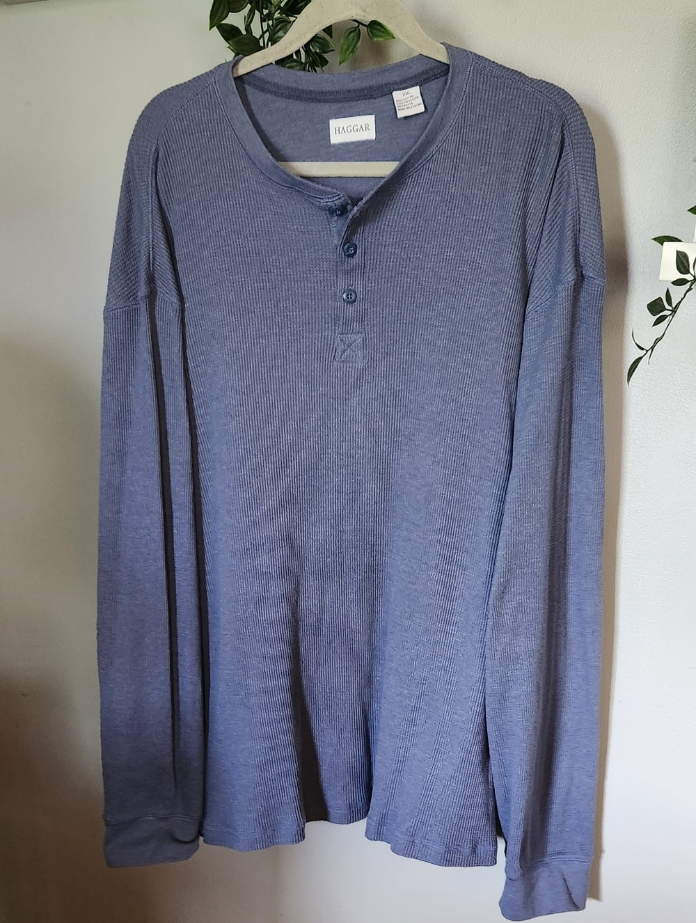 Haggar Oxford Blue Ribbed Henley Shirt